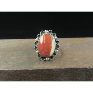 Size 9.5 Sterling Silver Brown And White Stone Band Ring